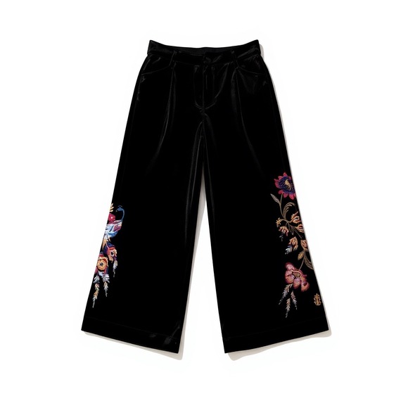 Johnny Was Pants - NWT JOHNNY WAS Wide Leg Steffania Black Velvet Embroidered Floral Pants Size L
